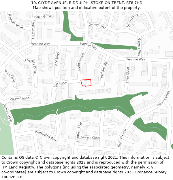 19, CLYDE AVENUE, BIDDULPH, STOKE-ON-TRENT, ST8 7HD: Location map and indicative extent of plot