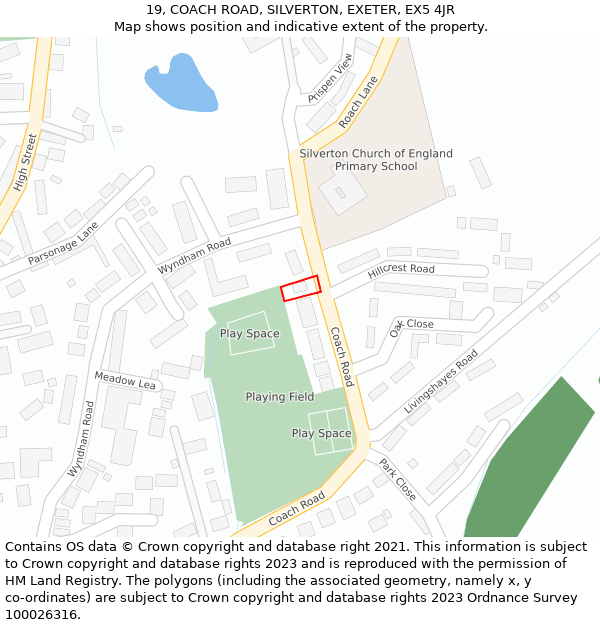 19, COACH ROAD, SILVERTON, EXETER, EX5 4JR: Location map and indicative extent of plot