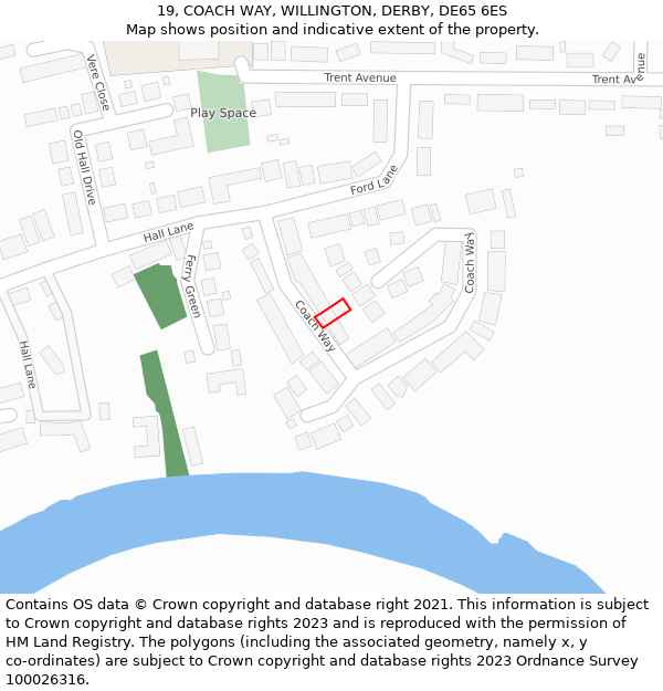 19, COACH WAY, WILLINGTON, DERBY, DE65 6ES: Location map and indicative extent of plot