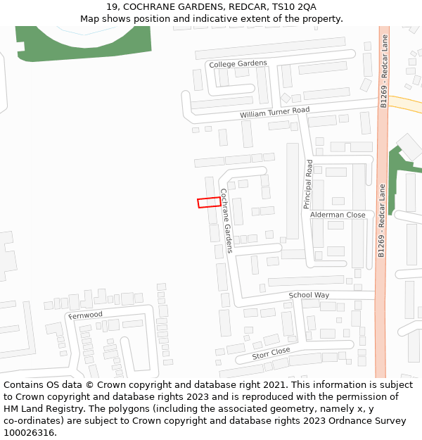 19, COCHRANE GARDENS, REDCAR, TS10 2QA: Location map and indicative extent of plot