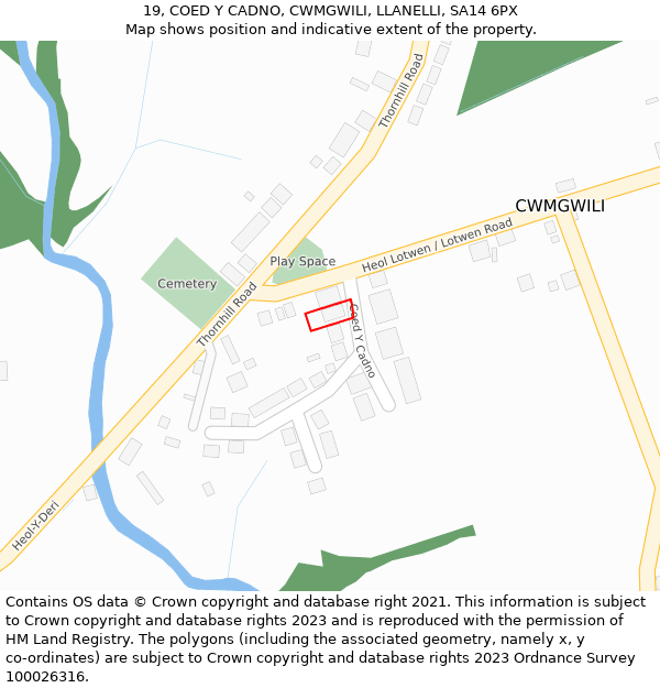 19, COED Y CADNO, CWMGWILI, LLANELLI, SA14 6PX: Location map and indicative extent of plot
