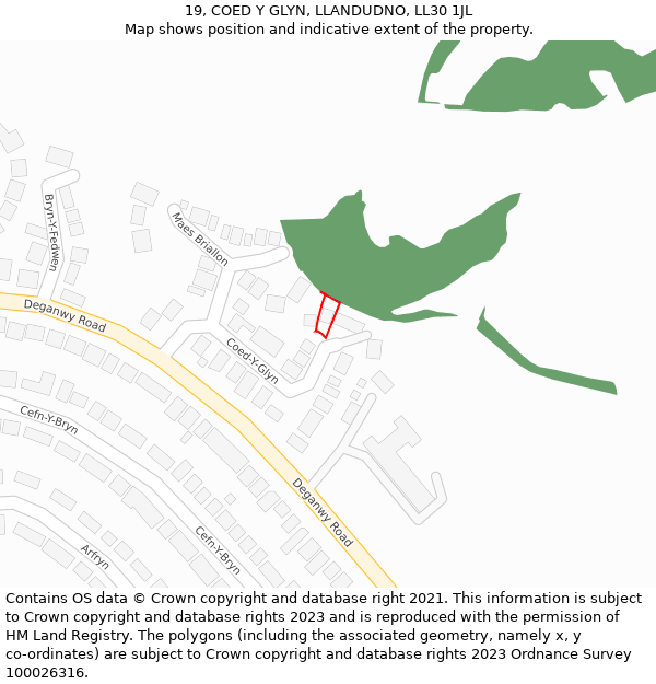 19, COED Y GLYN, LLANDUDNO, LL30 1JL: Location map and indicative extent of plot