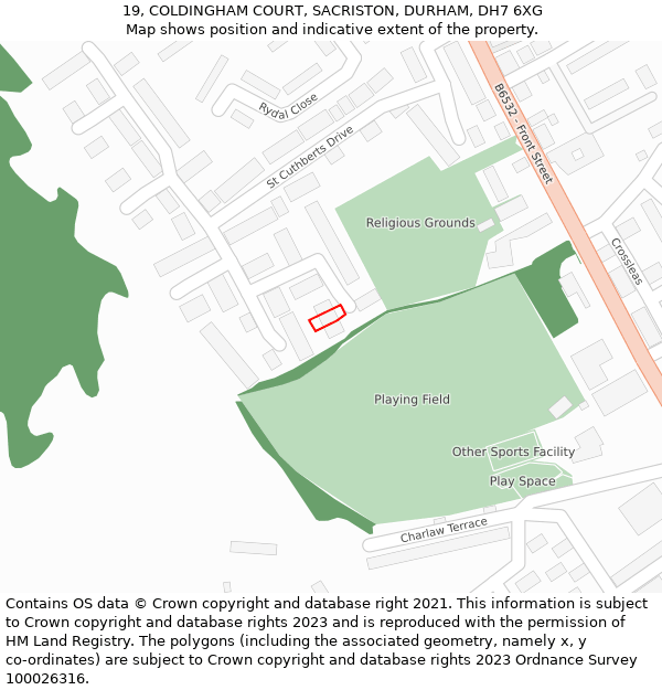 19, COLDINGHAM COURT, SACRISTON, DURHAM, DH7 6XG: Location map and indicative extent of plot