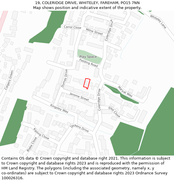 19, COLERIDGE DRIVE, WHITELEY, FAREHAM, PO15 7NN: Location map and indicative extent of plot