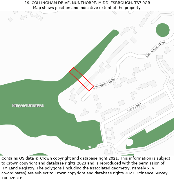 19, COLLINGHAM DRIVE, NUNTHORPE, MIDDLESBROUGH, TS7 0GB: Location map and indicative extent of plot