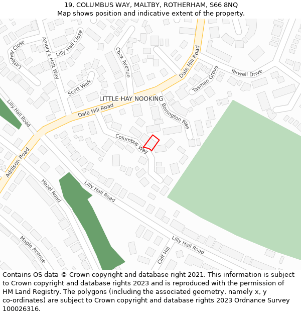 19, COLUMBUS WAY, MALTBY, ROTHERHAM, S66 8NQ: Location map and indicative extent of plot