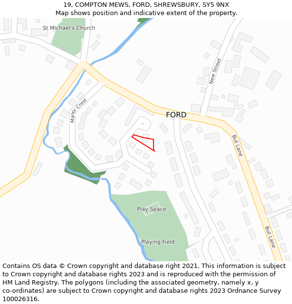 19, COMPTON MEWS, FORD, SHREWSBURY, SY5 9NX: Location map and indicative extent of plot