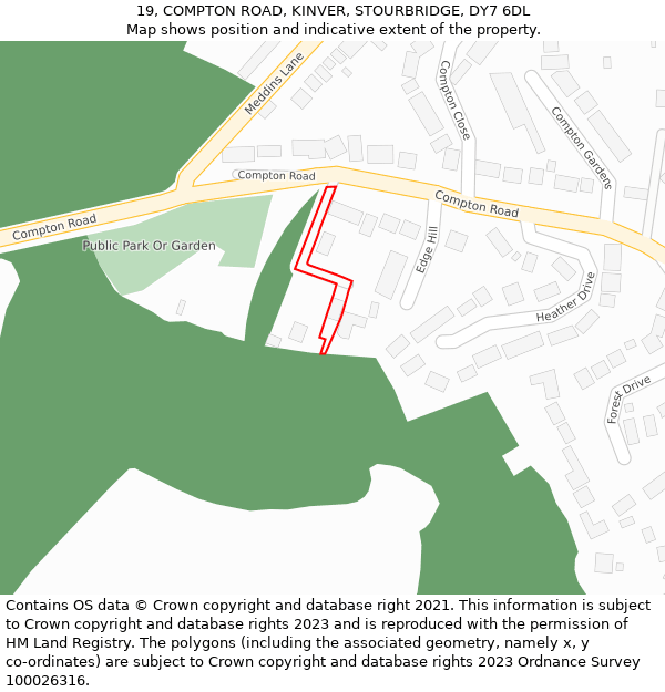 19, COMPTON ROAD, KINVER, STOURBRIDGE, DY7 6DL: Location map and indicative extent of plot