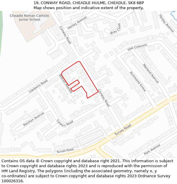 19, CONWAY ROAD, CHEADLE HULME, CHEADLE, SK8 6BP: Location map and indicative extent of plot