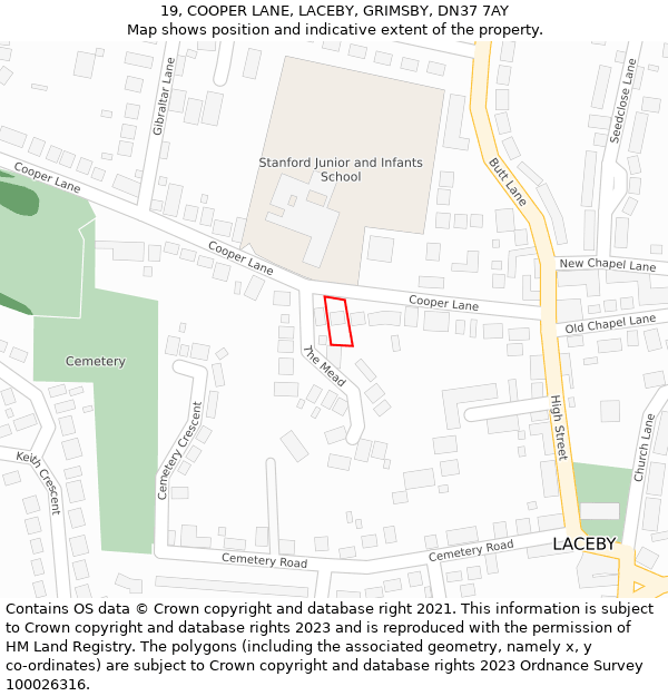 19, COOPER LANE, LACEBY, GRIMSBY, DN37 7AY: Location map and indicative extent of plot