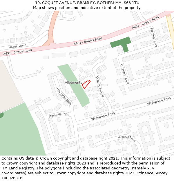 19, COQUET AVENUE, BRAMLEY, ROTHERHAM, S66 1TU: Location map and indicative extent of plot