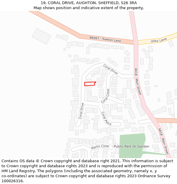 19, CORAL DRIVE, AUGHTON, SHEFFIELD, S26 3RA: Location map and indicative extent of plot