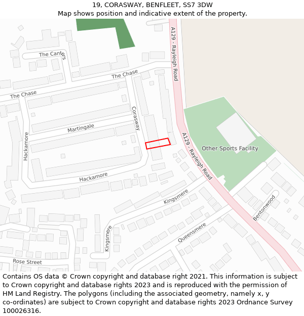 19, CORASWAY, BENFLEET, SS7 3DW: Location map and indicative extent of plot