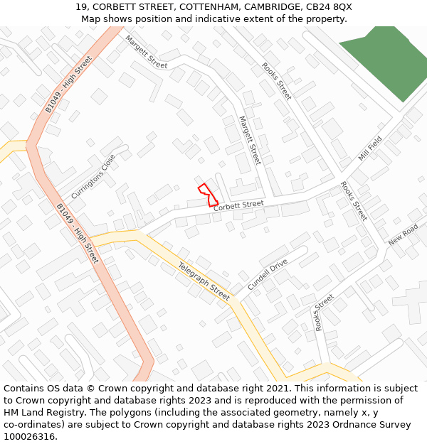 19, CORBETT STREET, COTTENHAM, CAMBRIDGE, CB24 8QX: Location map and indicative extent of plot