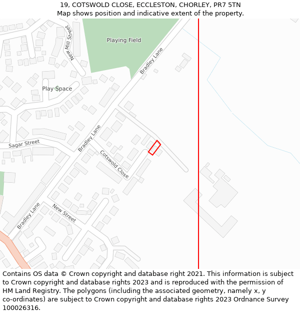 19, COTSWOLD CLOSE, ECCLESTON, CHORLEY, PR7 5TN: Location map and indicative extent of plot