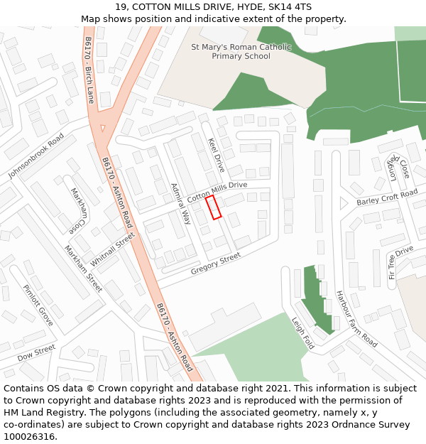 19, COTTON MILLS DRIVE, HYDE, SK14 4TS: Location map and indicative extent of plot