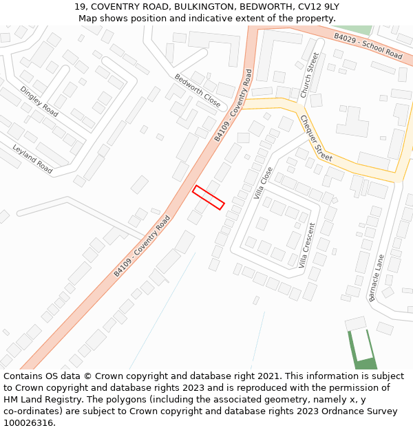 19, COVENTRY ROAD, BULKINGTON, BEDWORTH, CV12 9LY: Location map and indicative extent of plot