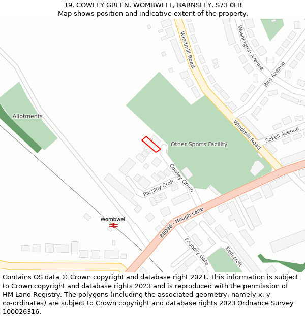 19, COWLEY GREEN, WOMBWELL, BARNSLEY, S73 0LB: Location map and indicative extent of plot