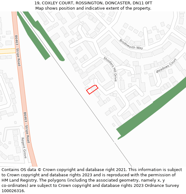 19, COXLEY COURT, ROSSINGTON, DONCASTER, DN11 0FT: Location map and indicative extent of plot