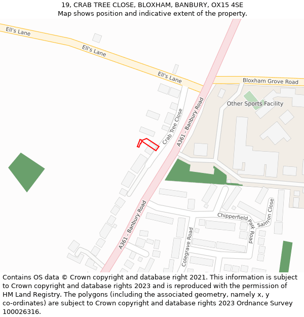 19, CRAB TREE CLOSE, BLOXHAM, BANBURY, OX15 4SE: Location map and indicative extent of plot