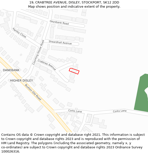 19, CRABTREE AVENUE, DISLEY, STOCKPORT, SK12 2DD: Location map and indicative extent of plot