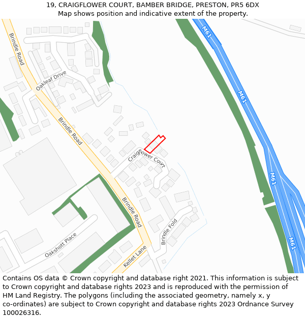 19, CRAIGFLOWER COURT, BAMBER BRIDGE, PRESTON, PR5 6DX: Location map and indicative extent of plot