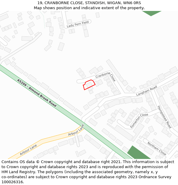 19, CRANBORNE CLOSE, STANDISH, WIGAN, WN6 0RS: Location map and indicative extent of plot