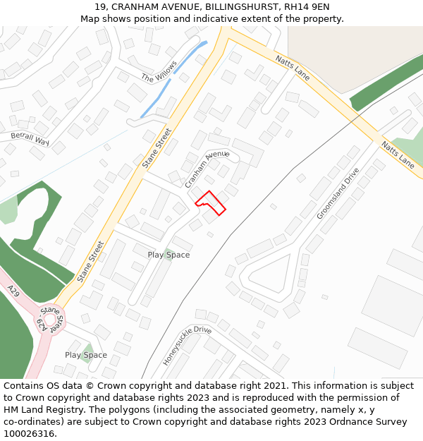 19, CRANHAM AVENUE, BILLINGSHURST, RH14 9EN: Location map and indicative extent of plot