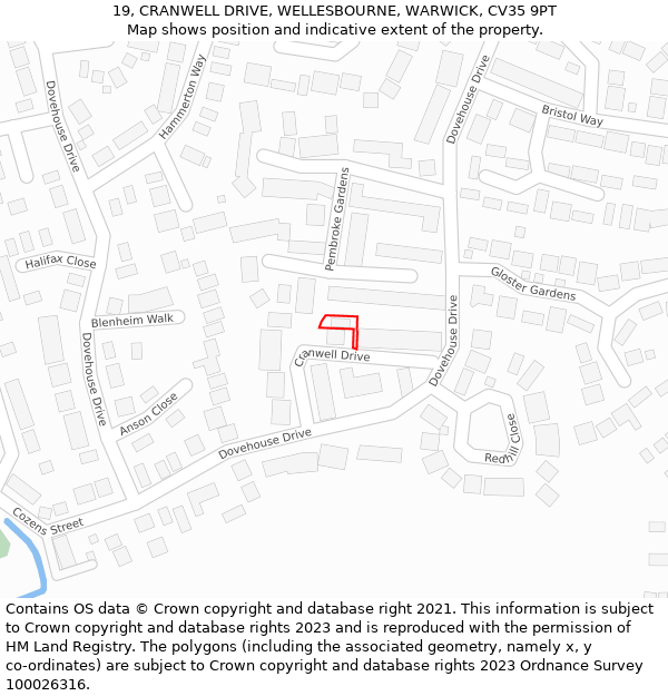 19, CRANWELL DRIVE, WELLESBOURNE, WARWICK, CV35 9PT: Location map and indicative extent of plot