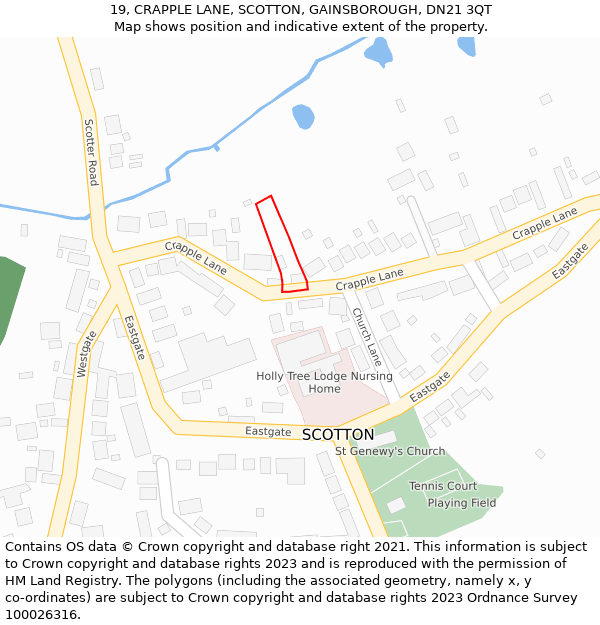 19, CRAPPLE LANE, SCOTTON, GAINSBOROUGH, DN21 3QT: Location map and indicative extent of plot