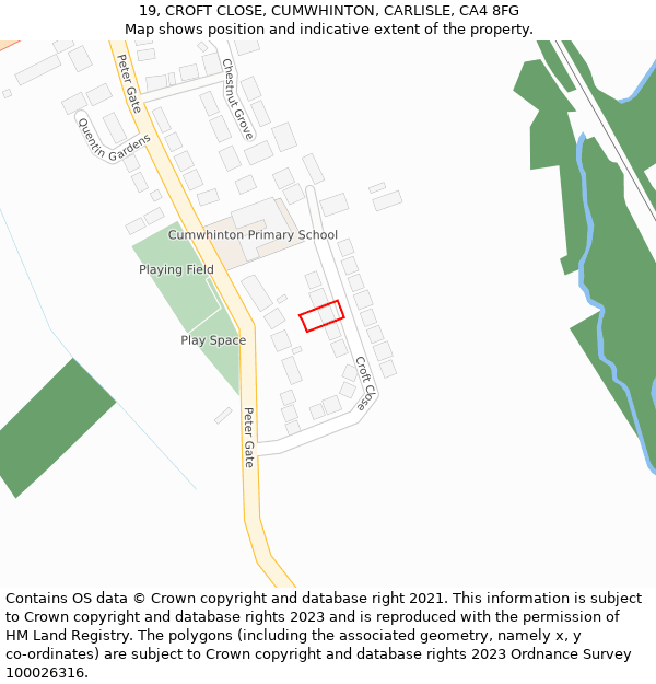 19, CROFT CLOSE, CUMWHINTON, CARLISLE, CA4 8FG: Location map and indicative extent of plot