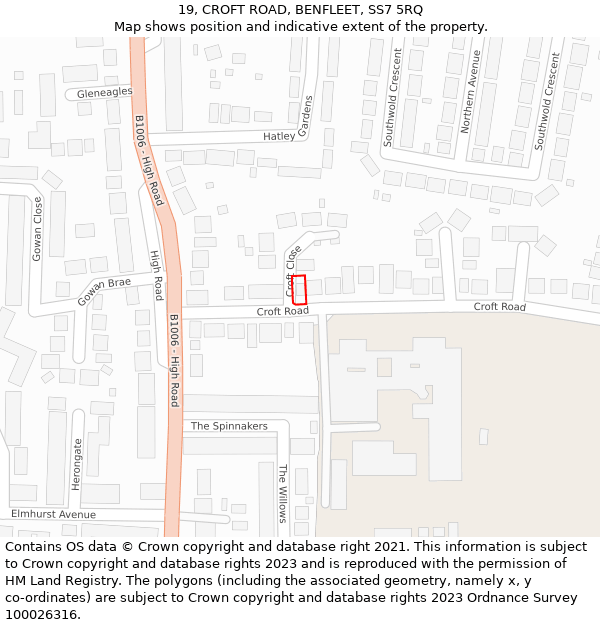 19, CROFT ROAD, BENFLEET, SS7 5RQ: Location map and indicative extent of plot