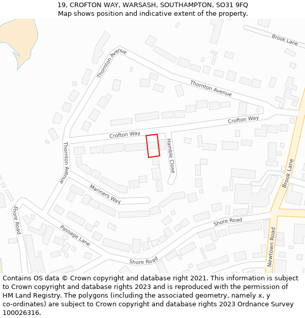 19, CROFTON WAY, WARSASH, SOUTHAMPTON, SO31 9FQ: Location map and indicative extent of plot