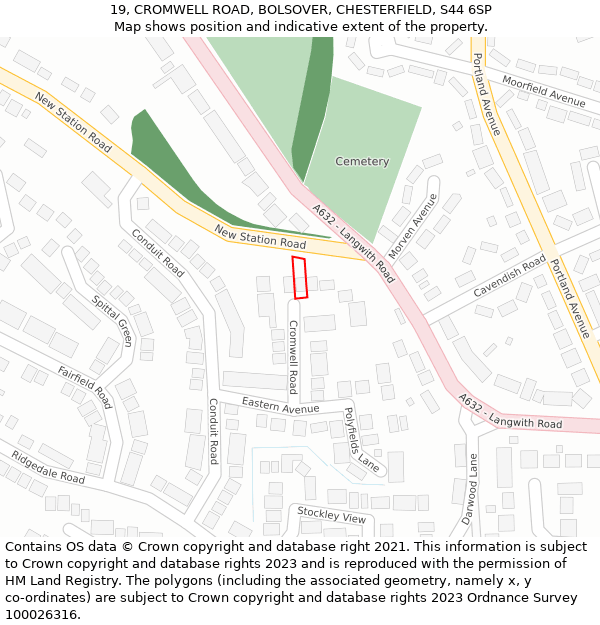 19, CROMWELL ROAD, BOLSOVER, CHESTERFIELD, S44 6SP: Location map and indicative extent of plot