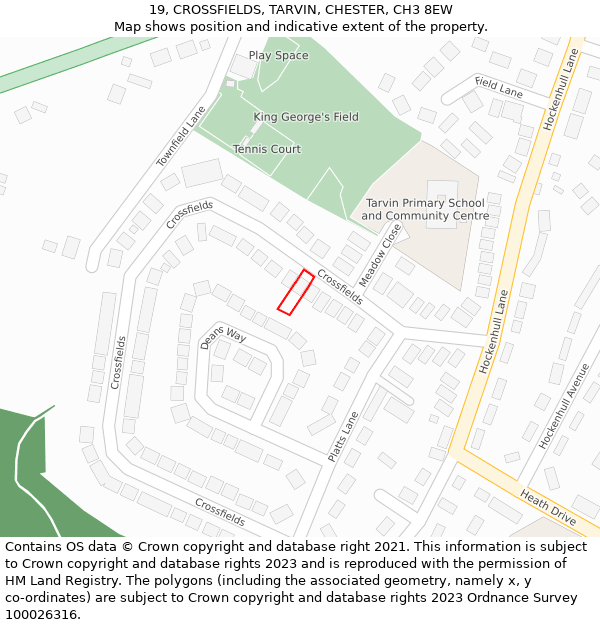 19, CROSSFIELDS, TARVIN, CHESTER, CH3 8EW: Location map and indicative extent of plot