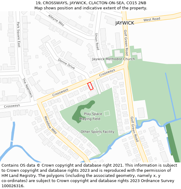 19, CROSSWAYS, JAYWICK, CLACTON-ON-SEA, CO15 2NB: Location map and indicative extent of plot