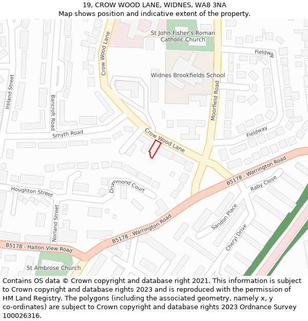 19, CROW WOOD LANE, WIDNES, WA8 3NA: Location map and indicative extent of plot