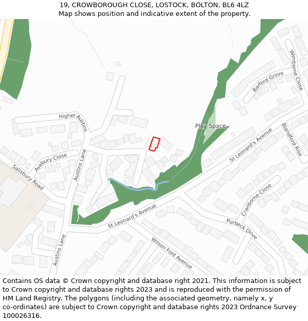 19, CROWBOROUGH CLOSE, LOSTOCK, BOLTON, BL6 4LZ: Location map and indicative extent of plot