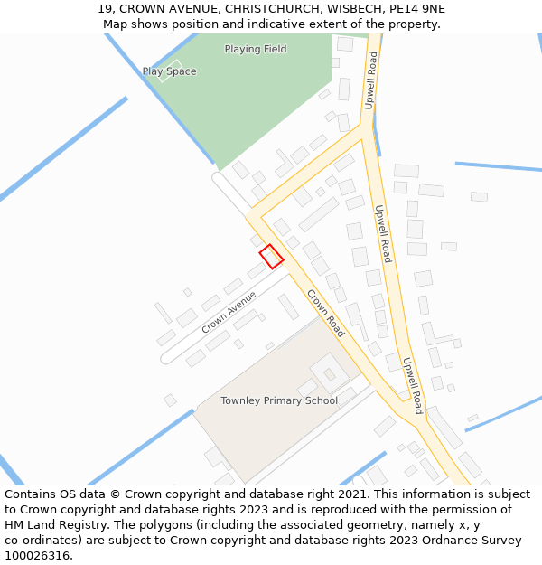 19, CROWN AVENUE, CHRISTCHURCH, WISBECH, PE14 9NE: Location map and indicative extent of plot