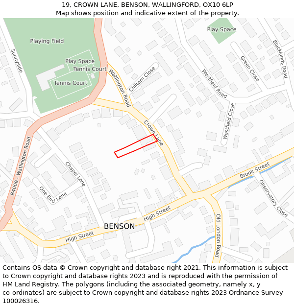 19, CROWN LANE, BENSON, WALLINGFORD, OX10 6LP: Location map and indicative extent of plot