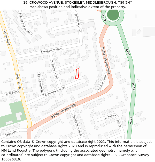 19, CROWOOD AVENUE, STOKESLEY, MIDDLESBROUGH, TS9 5HY: Location map and indicative extent of plot