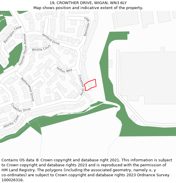 19, CROWTHER DRIVE, WIGAN, WN3 6LY: Location map and indicative extent of plot
