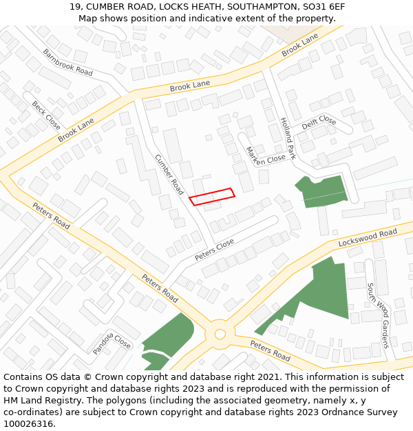 19, CUMBER ROAD, LOCKS HEATH, SOUTHAMPTON, SO31 6EF: Location map and indicative extent of plot