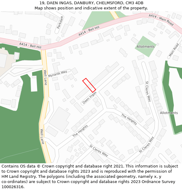 19, DAEN INGAS, DANBURY, CHELMSFORD, CM3 4DB: Location map and indicative extent of plot