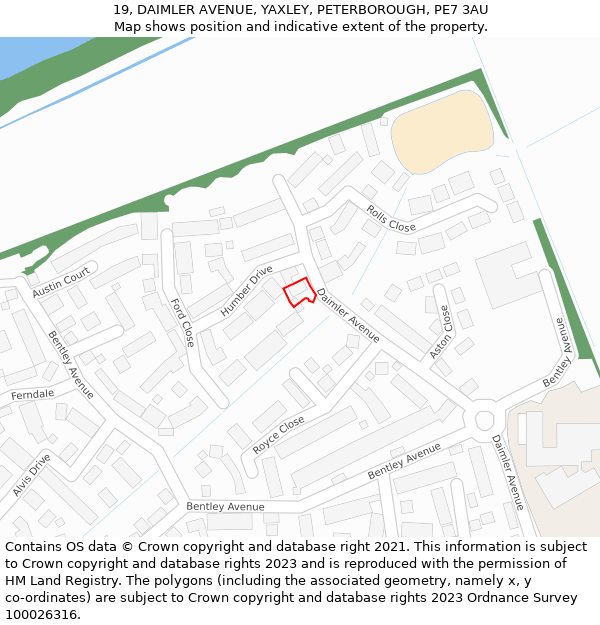 19, DAIMLER AVENUE, YAXLEY, PETERBOROUGH, PE7 3AU: Location map and indicative extent of plot