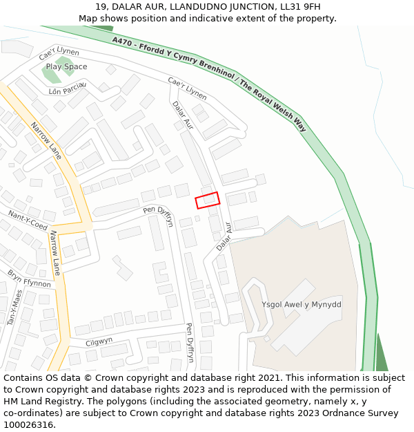 19, DALAR AUR, LLANDUDNO JUNCTION, LL31 9FH: Location map and indicative extent of plot