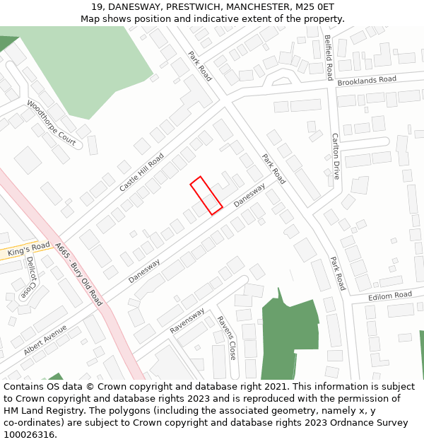 19, DANESWAY, PRESTWICH, MANCHESTER, M25 0ET: Location map and indicative extent of plot