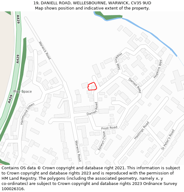 19, DANIELL ROAD, WELLESBOURNE, WARWICK, CV35 9UD: Location map and indicative extent of plot