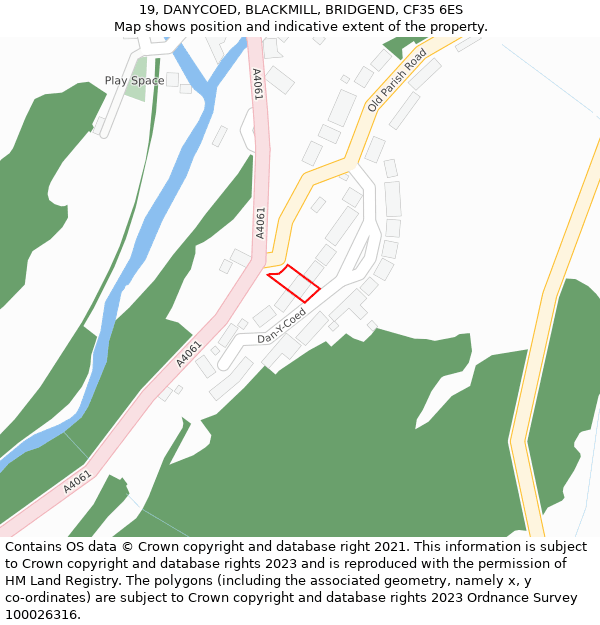 19, DANYCOED, BLACKMILL, BRIDGEND, CF35 6ES: Location map and indicative extent of plot