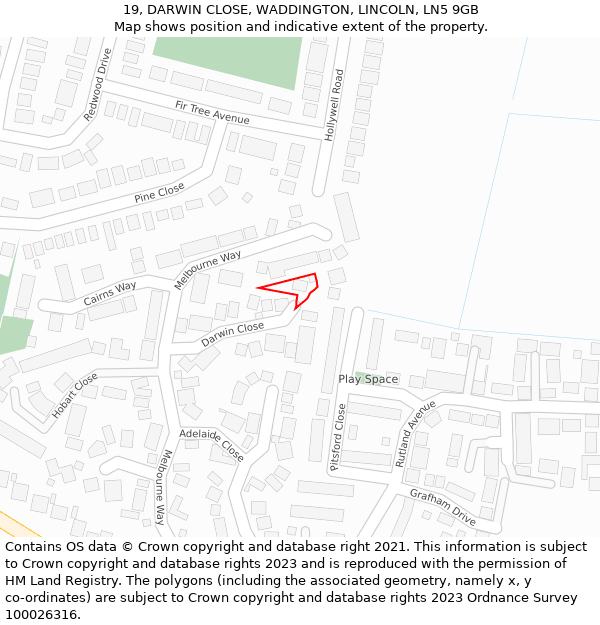 19, DARWIN CLOSE, WADDINGTON, LINCOLN, LN5 9GB: Location map and indicative extent of plot